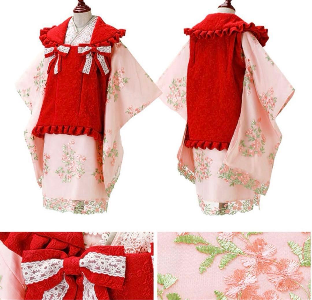 キャサリンコテージ　七五三　着物　草履　足袋　３歳　100サイズ　赤　ピンク