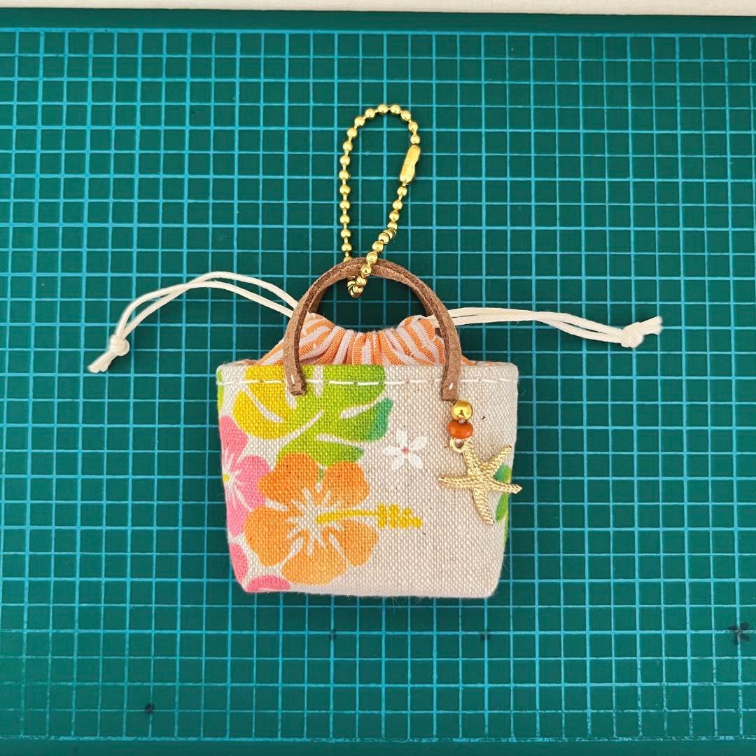 2406-4 ミニチュア巾着トートサシェ 香り袋 綿麻ハワイ SOLD→ご注文