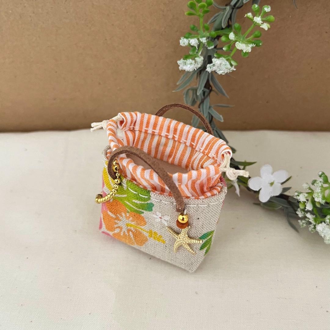 2406-4 ミニチュア巾着トートサシェ 香り袋 綿麻ハワイ SOLD→ご注文