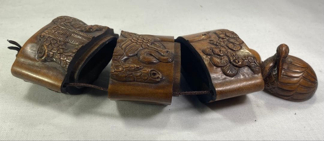 印籠　柘植　松鶴（とり）黄楊繊細彫刻　木製