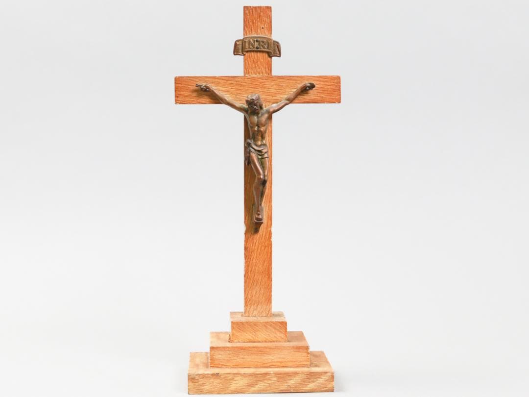 INRI 木製十字架 磔刑のイエス・キリスト像 十字架の道行