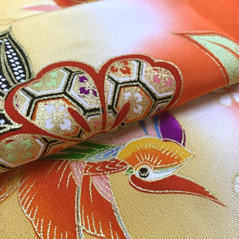 510ag12■七五三 七歳 女児 着物&袋帯&長襦袢 鴛鴦 金彩 花文■美品