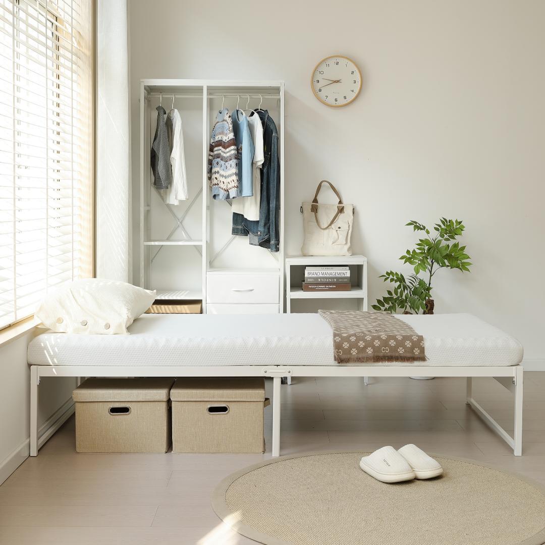 人気再入荷！ベッドフレーム【S・シングル】　シンプル　パイプ＋木　WHITE