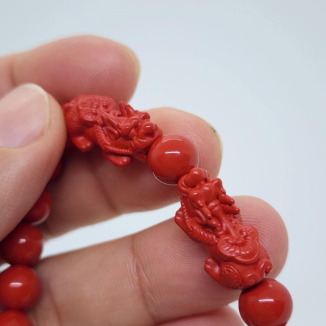 【本物】辰砂ブレスレット 貔貅付き 中国現地オーダー品 8mm天然石 幸運守護