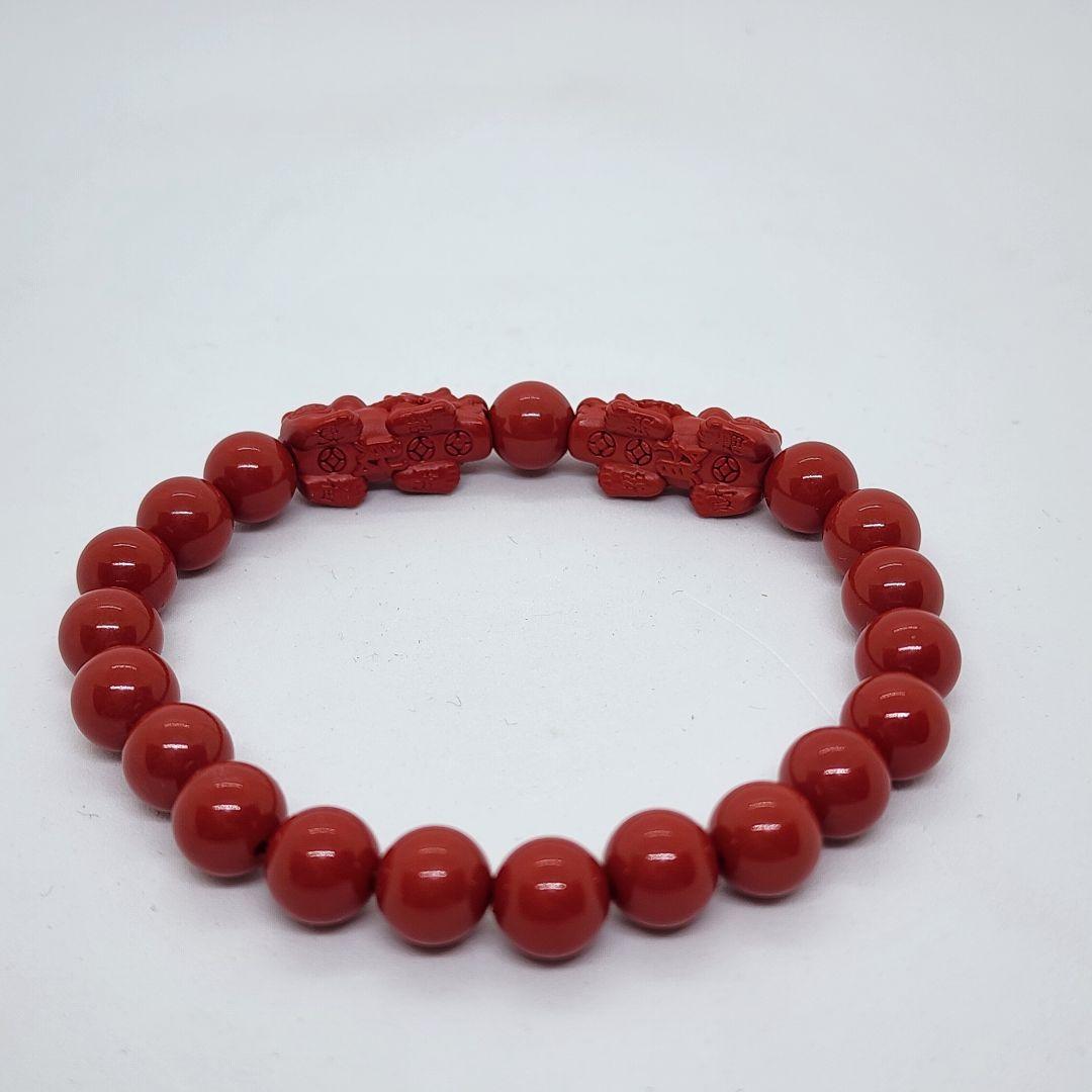 【本物】辰砂ブレスレット 貔貅付き 中国現地オーダー品 8mm天然石 幸運守護