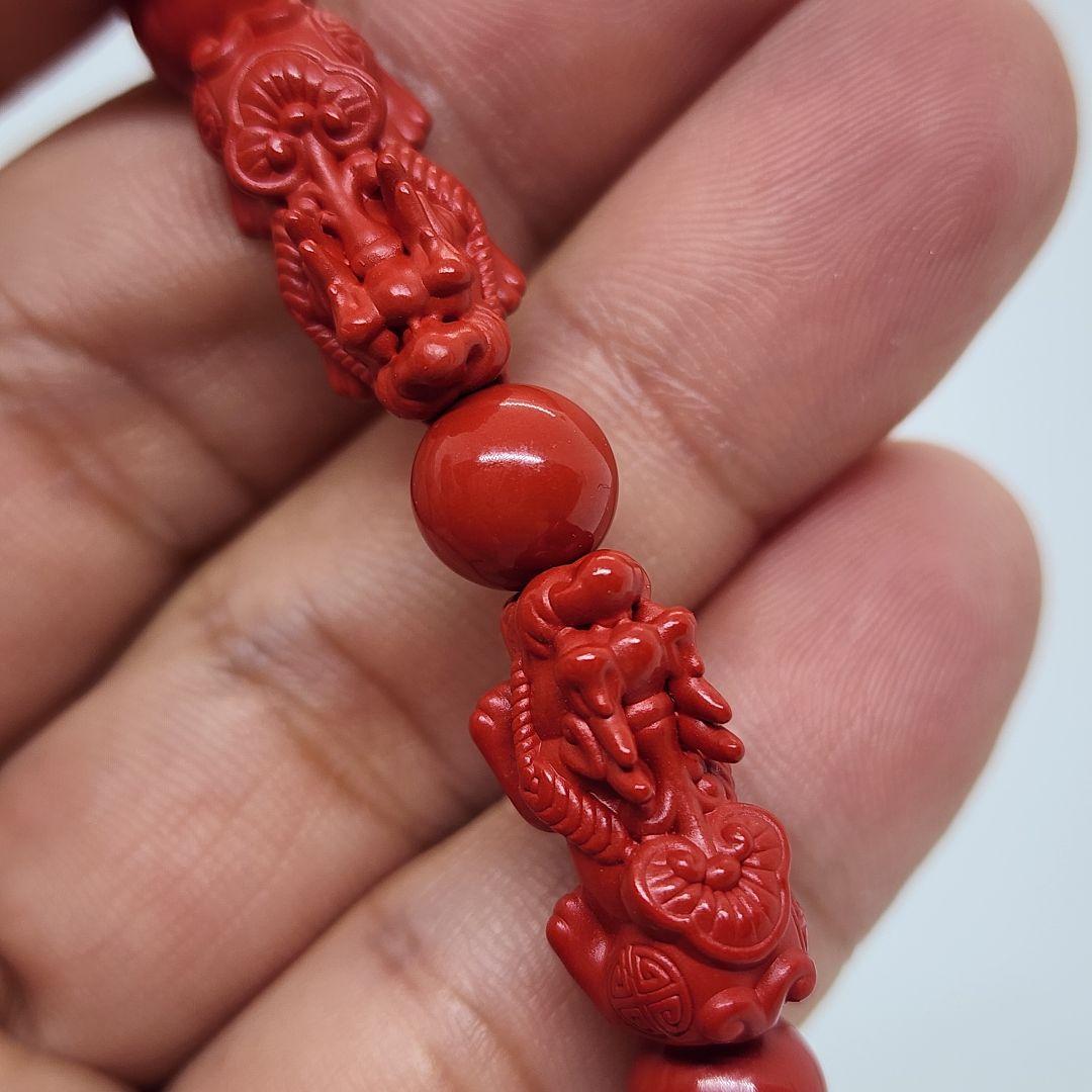 【本物】辰砂ブレスレット 貔貅付き 中国現地オーダー品 8mm天然石 幸運守護