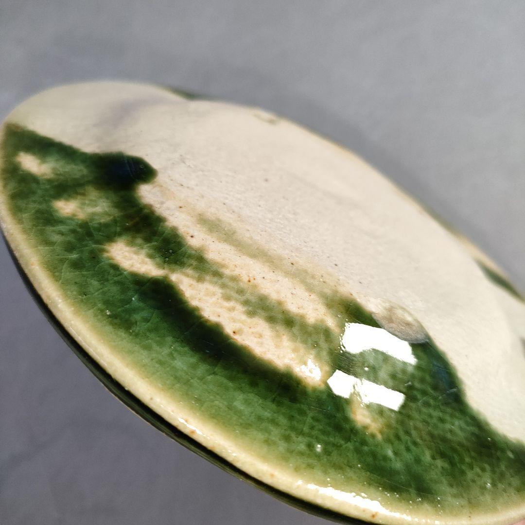 A1207-3/織部焼/加藤光右衛門 造/織部土有粗文字銘々皿5客/共箱/飾皿