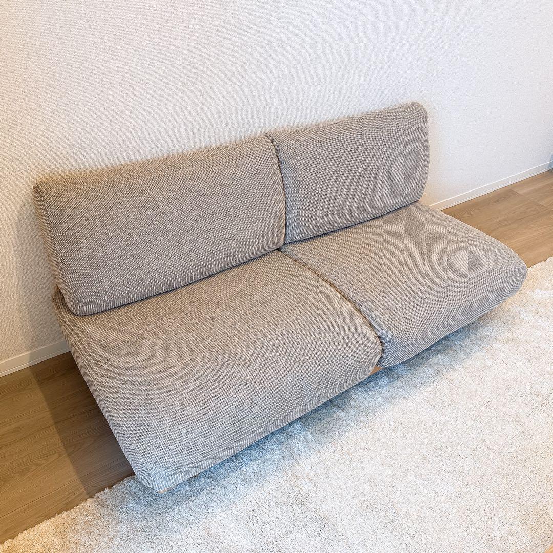 ゆったり座れるアームレスソファ　２シーター　ポリエステル平織　ベージュ　無印良品