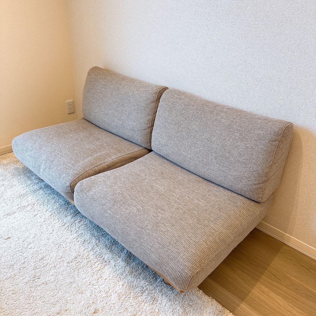 ゆったり座れるアームレスソファ　２シーター　ポリエステル平織　ベージュ　無印良品