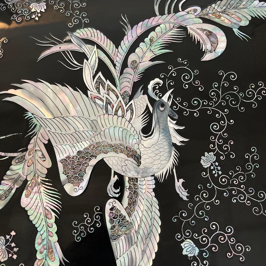 k616r107 韓国伝統工芸 螺鈿細工 貝殻細工 鳳凰 座卓 センターテーブル