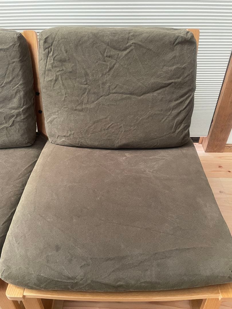 無印　リビングでもダイニングでもつかえるソファチェア　オーク材　カーキ　手渡し