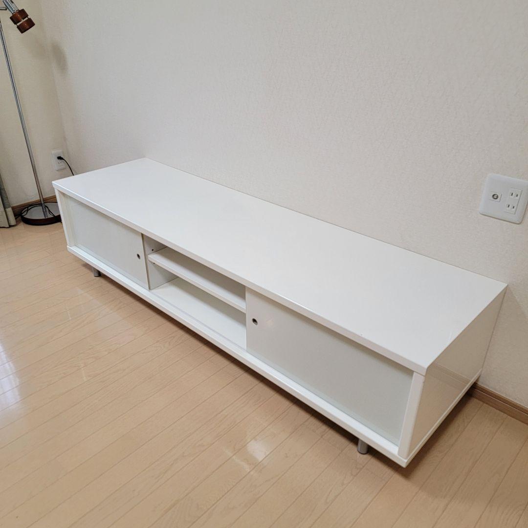 パールホワイト 光沢張り ガラス引き扉 テレビボード 180cm