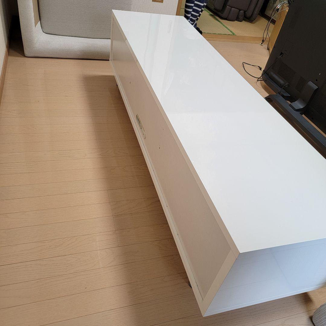 パールホワイト 光沢張り ガラス引き扉 テレビボード 180cm