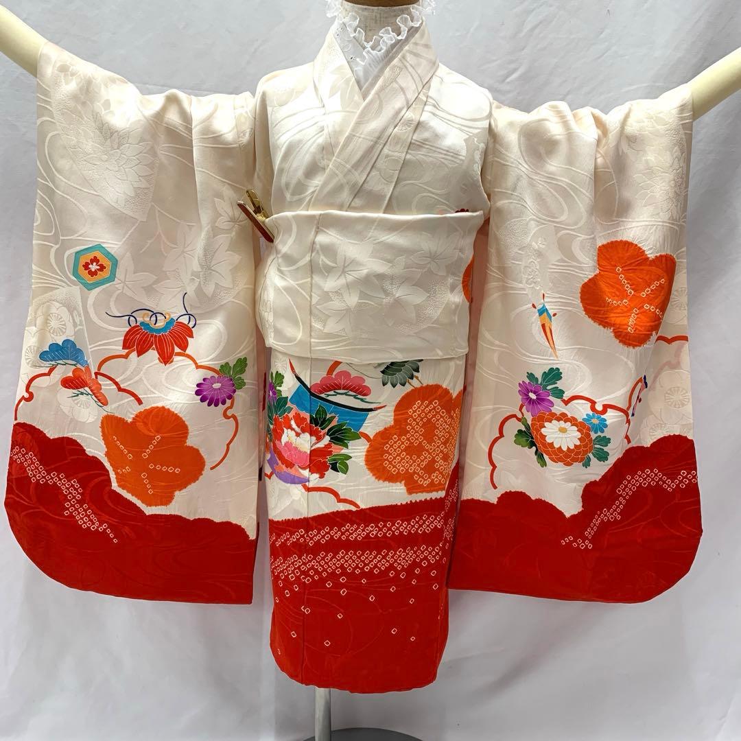 504agu6□七五三 三歳 女の子 着物&被布□状態良好