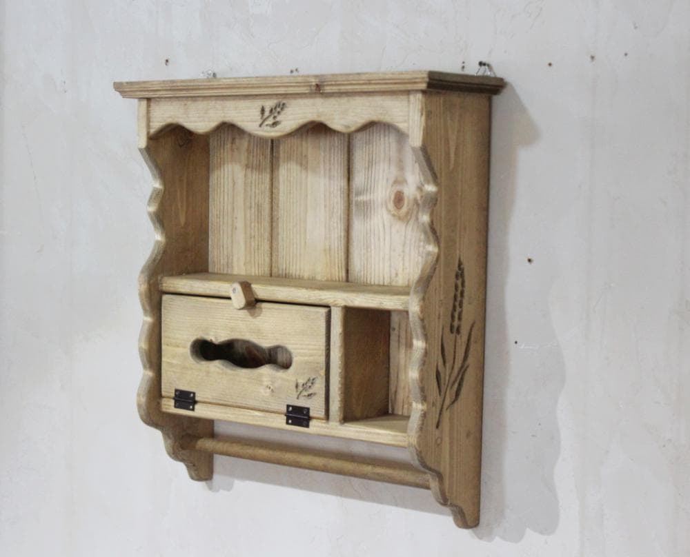 ハンドメイド　麦穂のティッシュシェルフ タオルホルダーつき