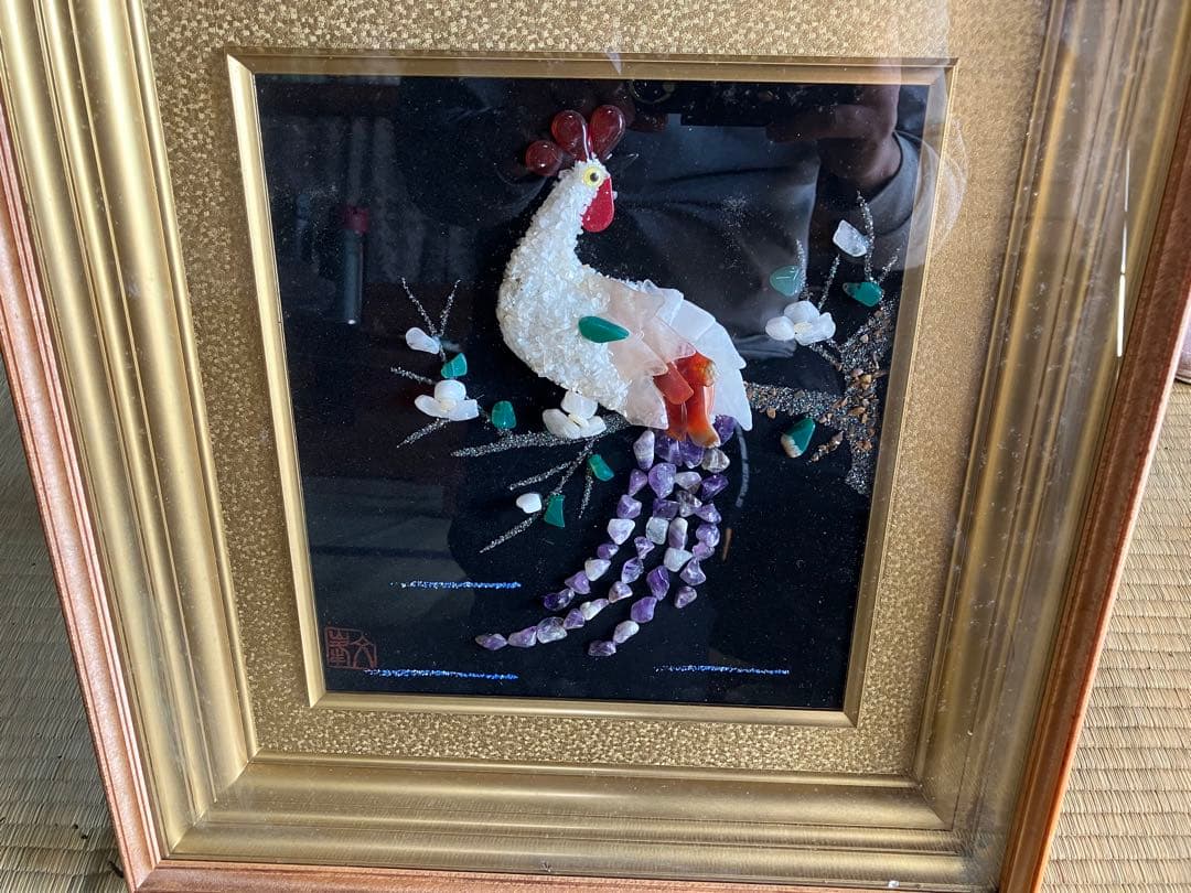 宝石画　天然石装飾のアート作品　希少品