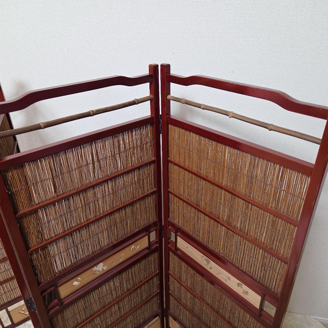 パーティション アンティーク 昭和レトロ 4連 衝立 竹簾屏風 アジアン 竹