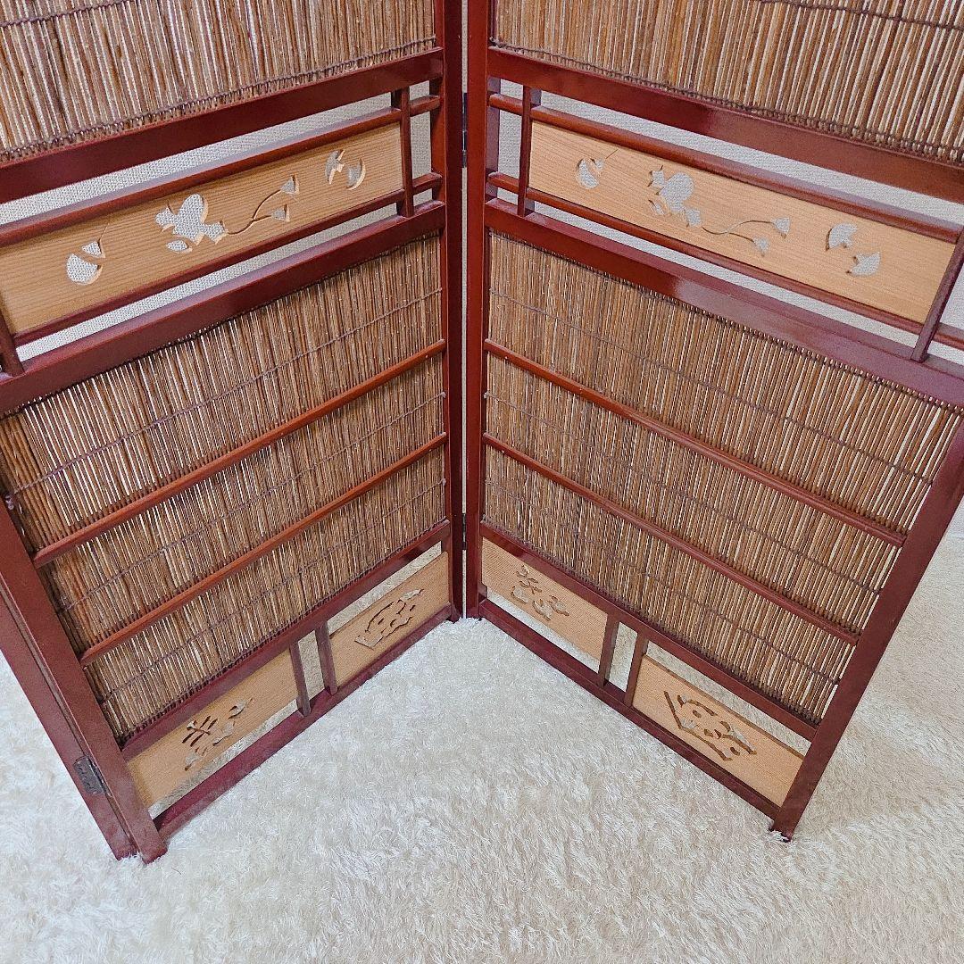 パーティション アンティーク 昭和レトロ 4連 衝立 竹簾屏風 アジアン 竹