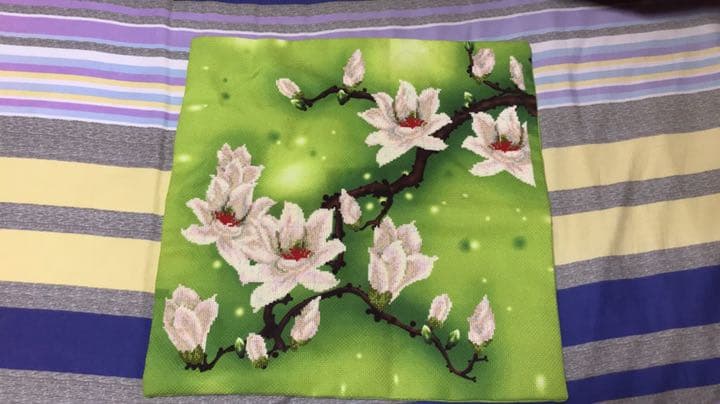 クロスステッチ玉蘭の花のクッションカバー2点セット