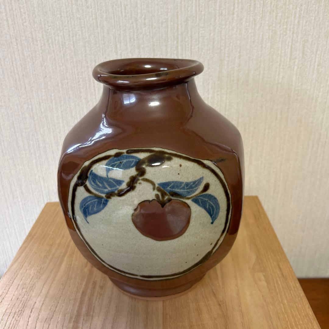 民芸伝統工芸士 大塚健一【 柿釉花瓶】保管用桐箱