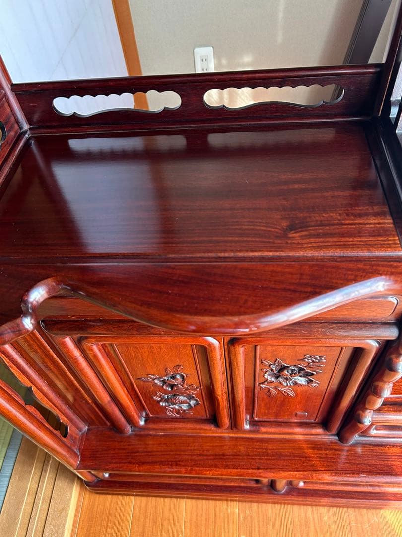 茶箪笥、飾り棚、茶棚、紫檀黒檀、アンティーク、レトロ、和風サイドボード、和食器棚