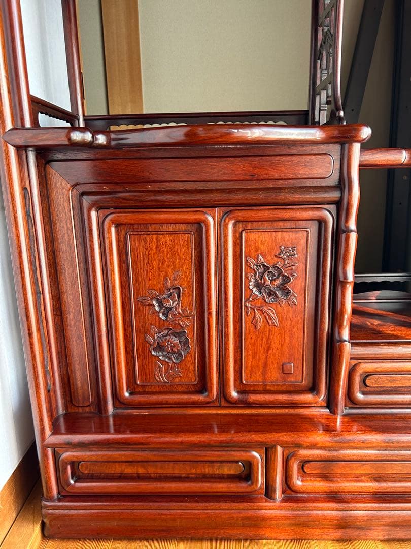 茶箪笥、飾り棚、茶棚、紫檀黒檀、アンティーク、レトロ、和風サイドボード、和食器棚