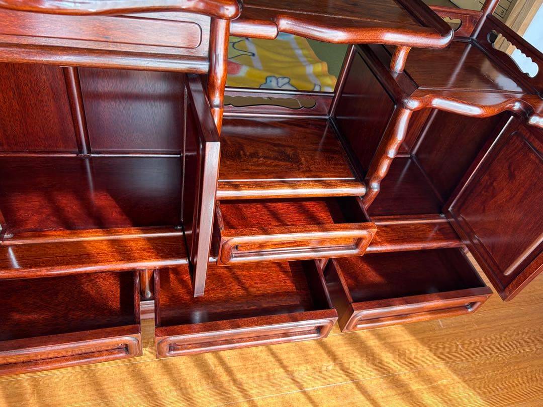 茶箪笥、飾り棚、茶棚、紫檀黒檀、アンティーク、レトロ、和風サイドボード、和食器棚