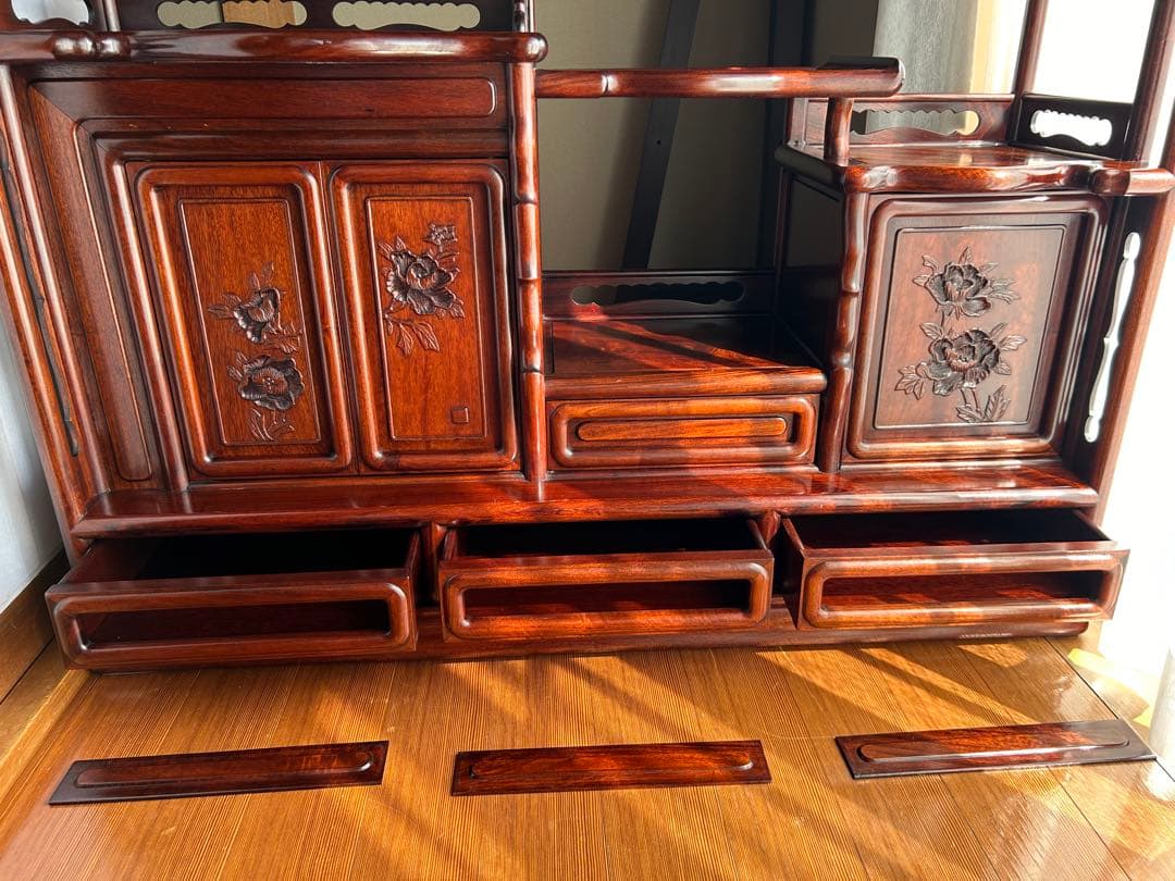 茶箪笥、飾り棚、茶棚、紫檀黒檀、アンティーク、レトロ、和風サイドボード、和食器棚