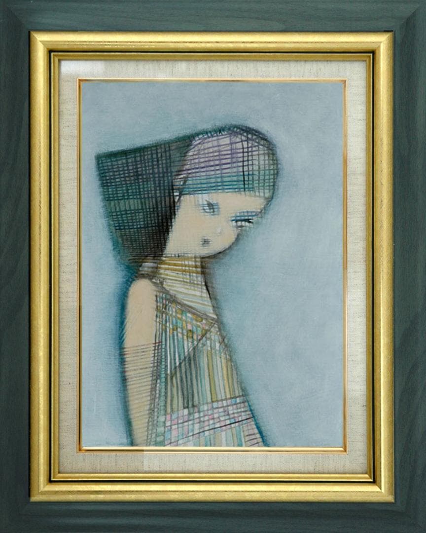 油絵 菅家令子 絵 絵画 インテリア 額付(銀) F4-071312 人物 女性