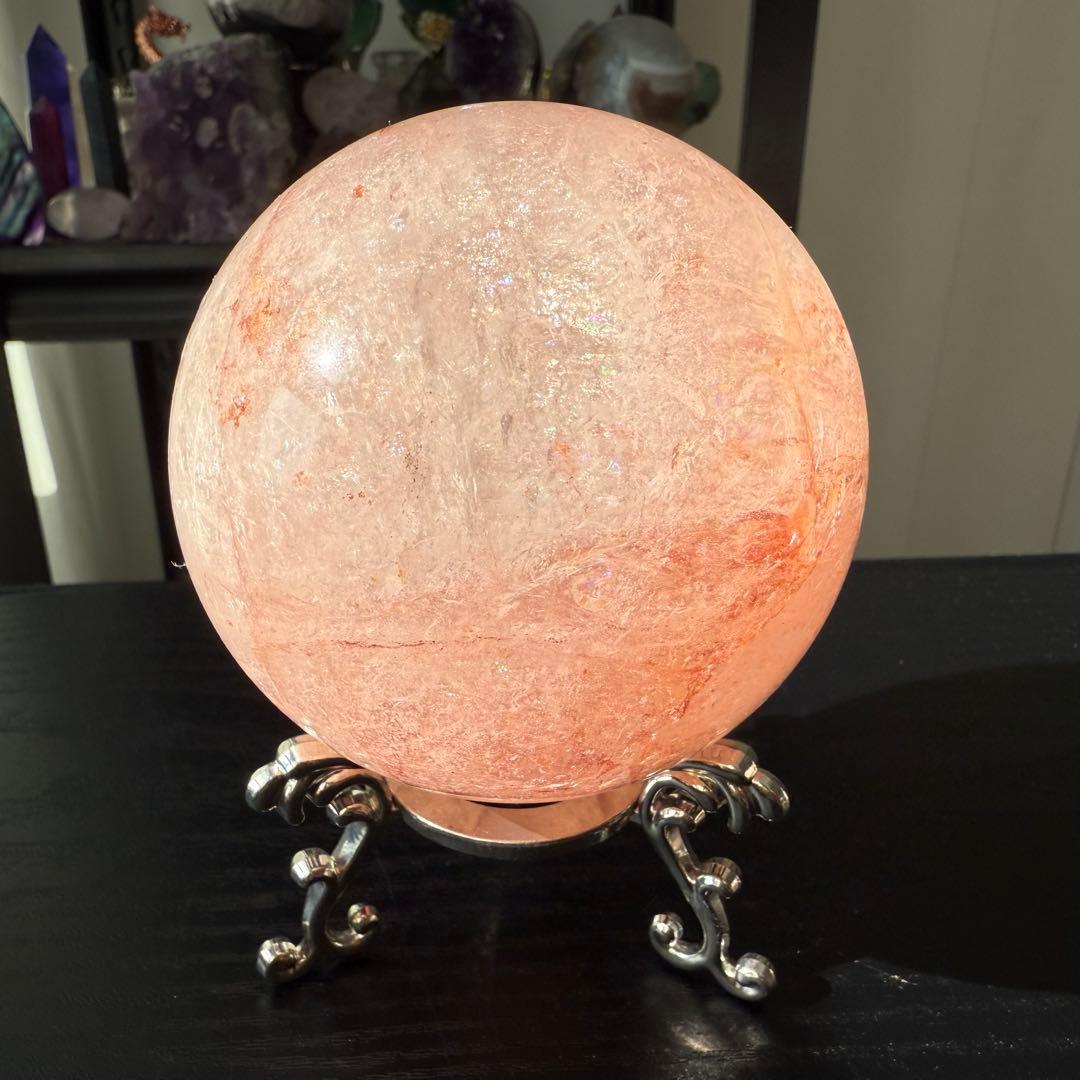 天然石ピンクアゼツライトのスフィア　丸玉　置物NO.112612