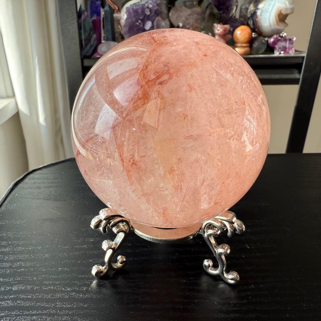 天然石ピンクアゼツライトのスフィア　丸玉　置物NO.112612
