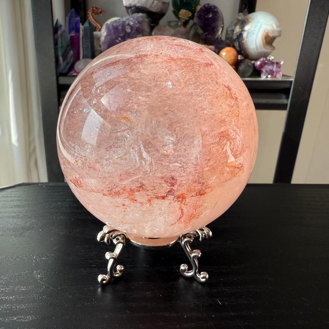 天然石ピンクアゼツライトのスフィア　丸玉　置物NO.112612