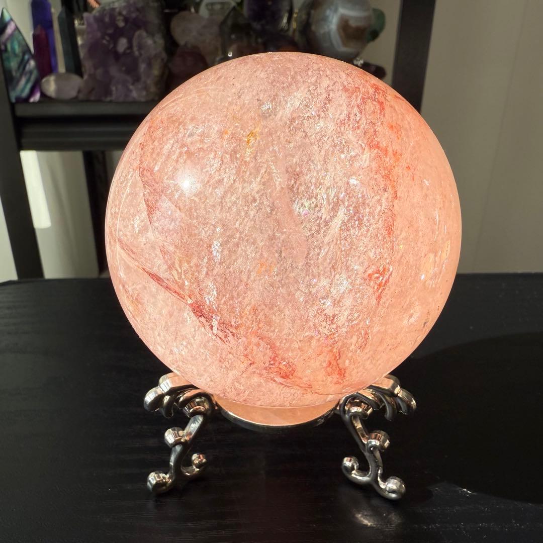 天然石ピンクアゼツライトのスフィア　丸玉　置物NO.112612