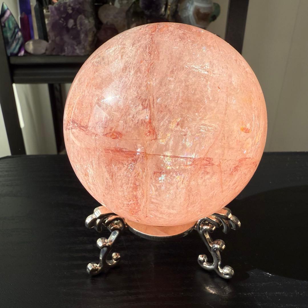 天然石ピンクアゼツライトのスフィア　丸玉　置物NO.112612