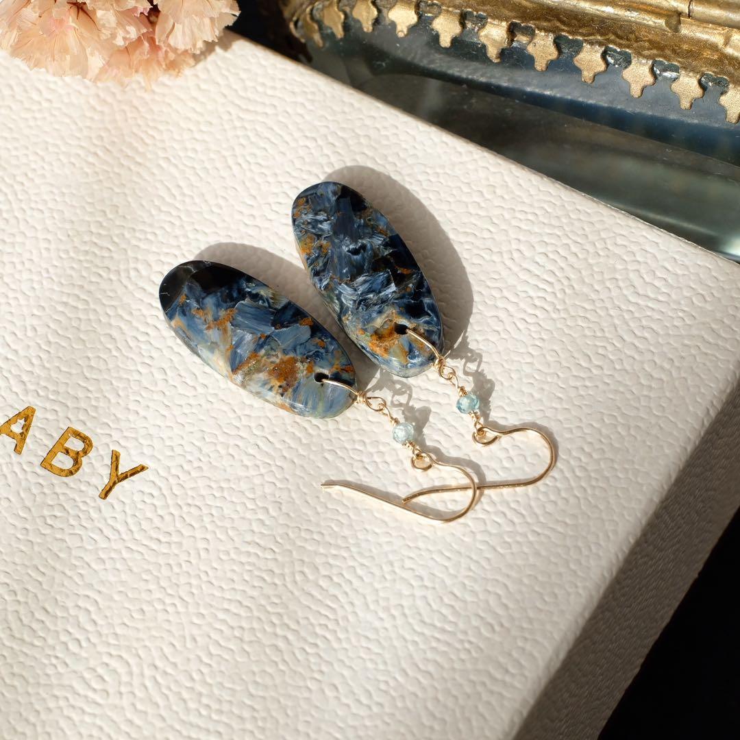 ぷしゅ♦︎14kgfピーターサイト・ブルージルコンイヤリング