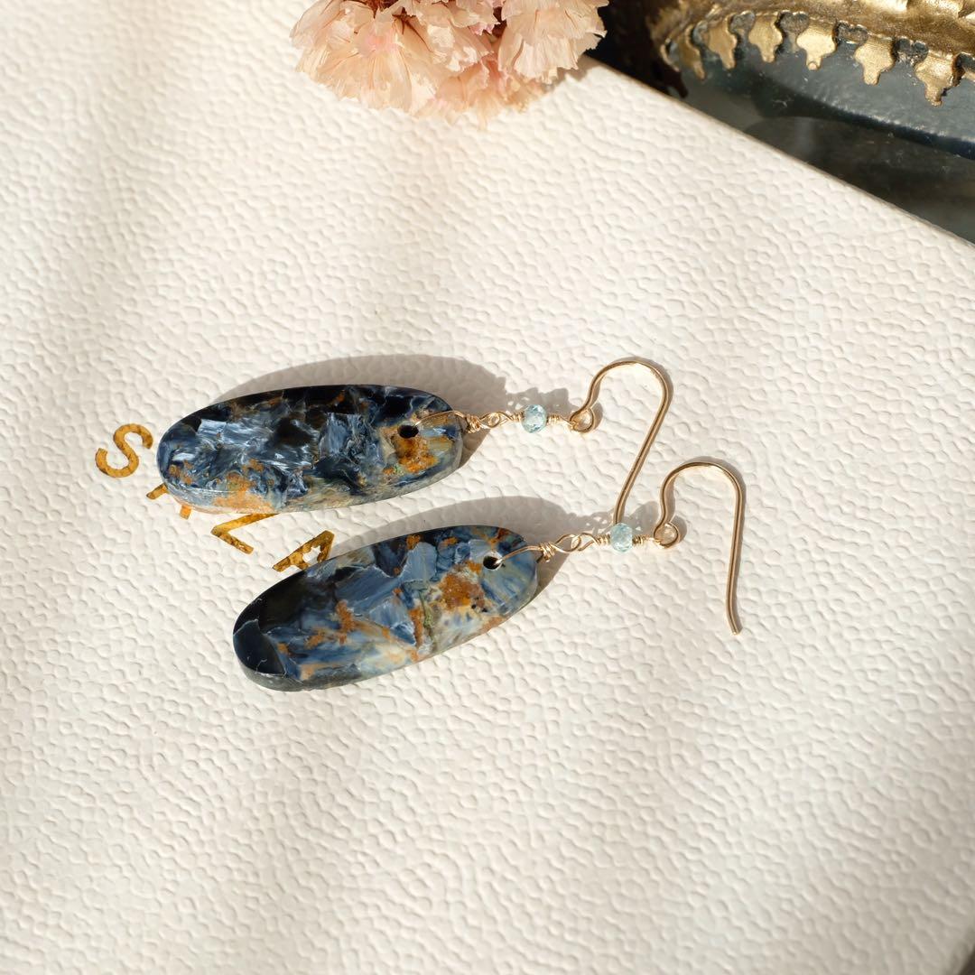 ぷしゅ♦︎14kgfピーターサイト・ブルージルコンイヤリング