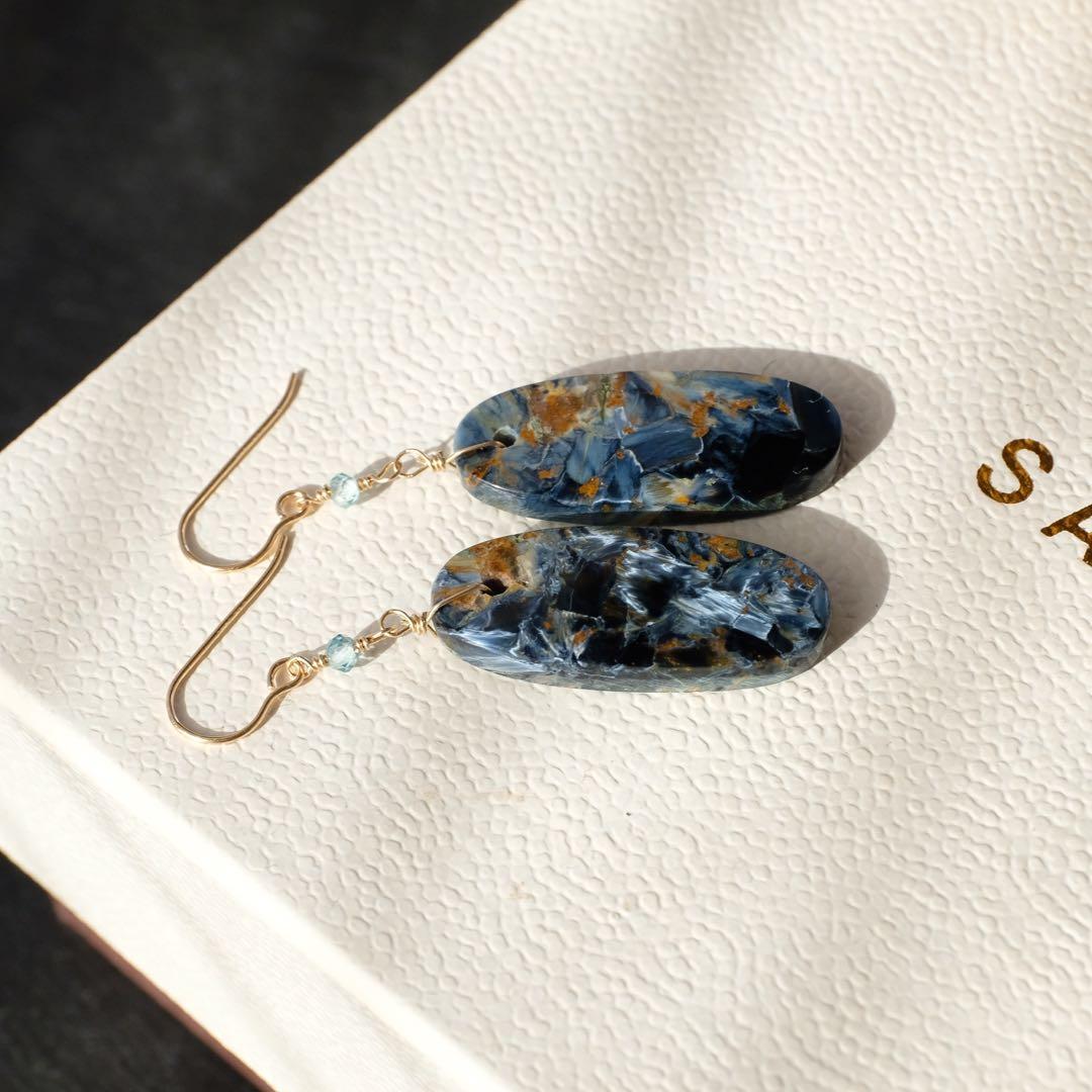 ぷしゅ♦︎14kgfピーターサイト・ブルージルコンイヤリング