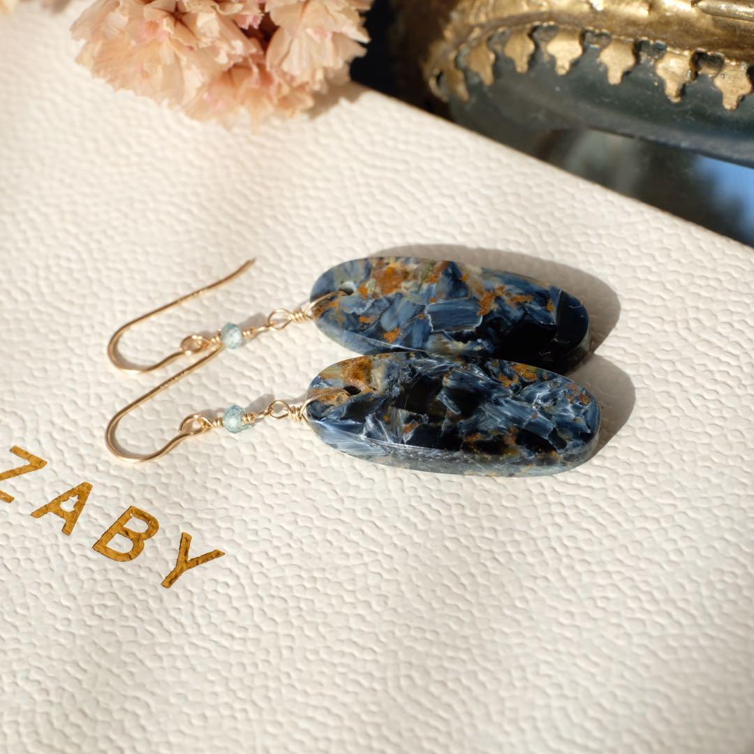 ぷしゅ♦︎14kgfピーターサイト・ブルージルコンイヤリング