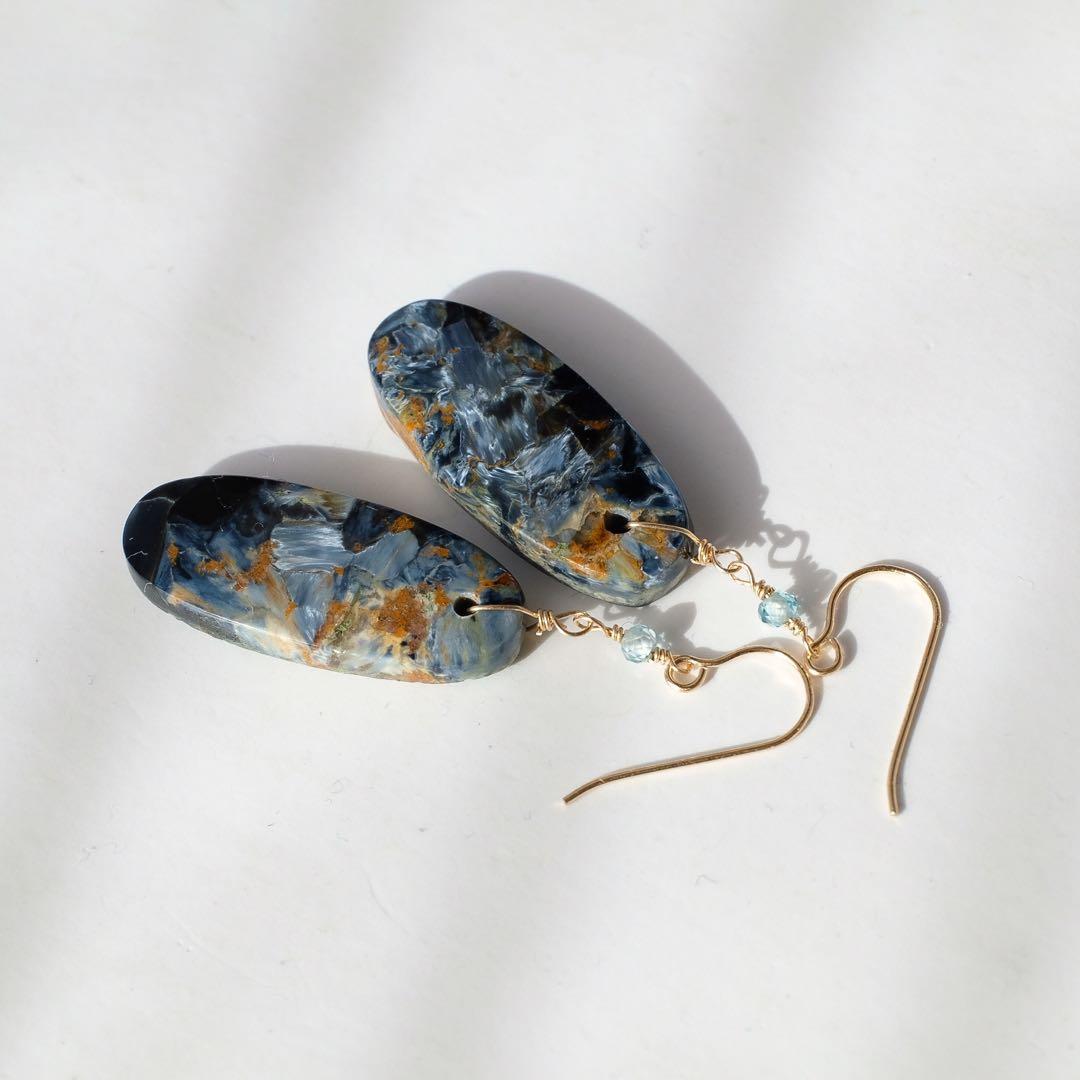 ぷしゅ♦︎14kgfピーターサイト・ブルージルコンイヤリング