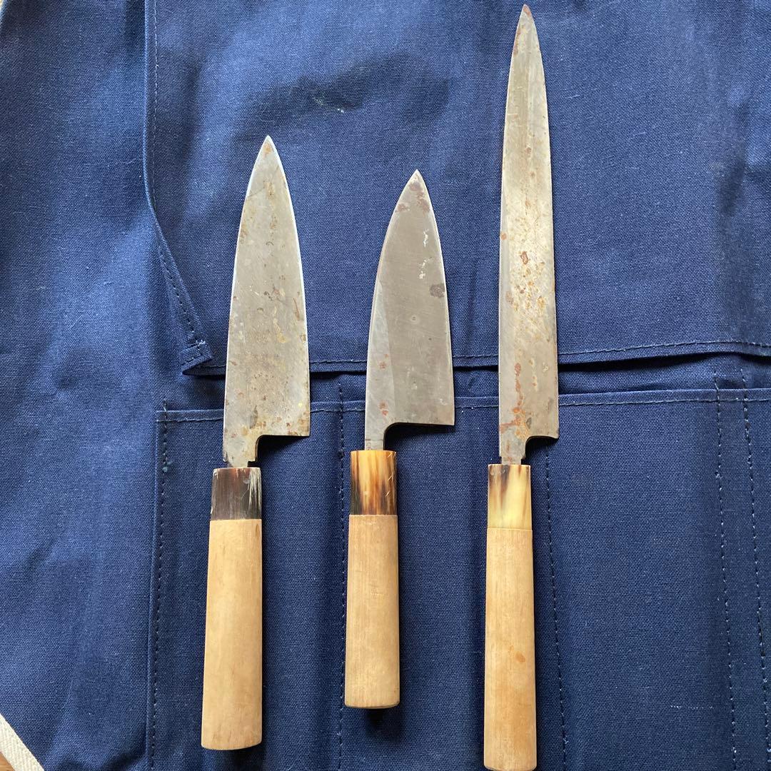 有次特製 柳刃包丁 その他木製ハンドル３本セット　包丁入れ付き