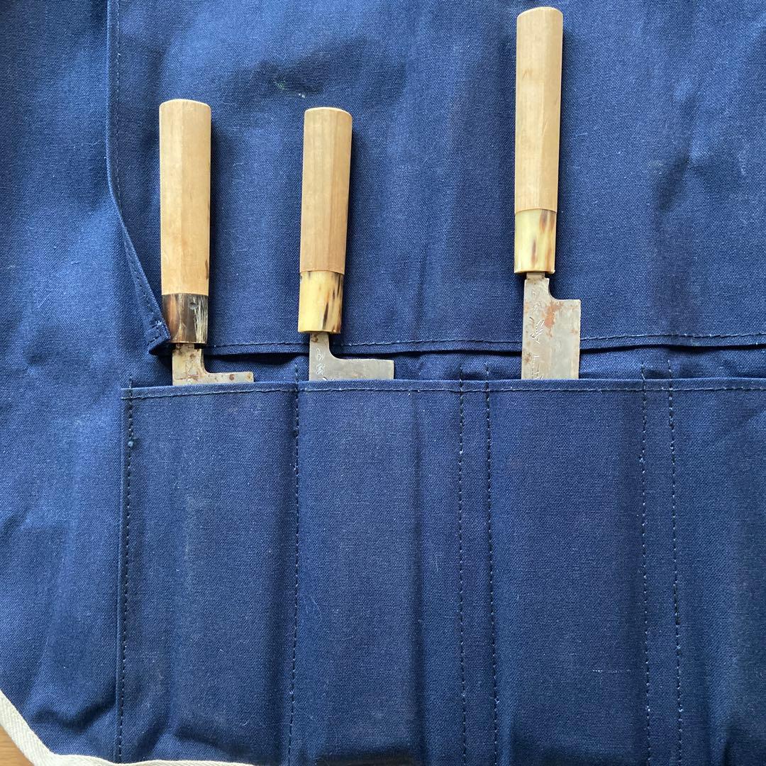 有次特製 柳刃包丁 その他木製ハンドル３本セット　包丁入れ付き