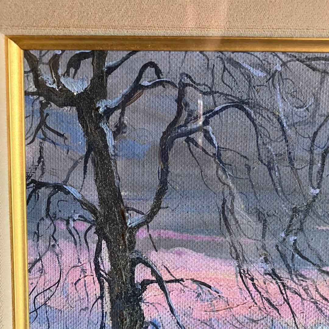 長森聰 「雪の田舎町」1973年 油絵 油彩画 サイン入り　25.2.20-2