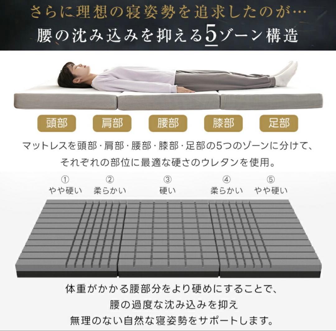 マットレス シングル 3つ折り極厚10cm 2層構造 高密度 高反発