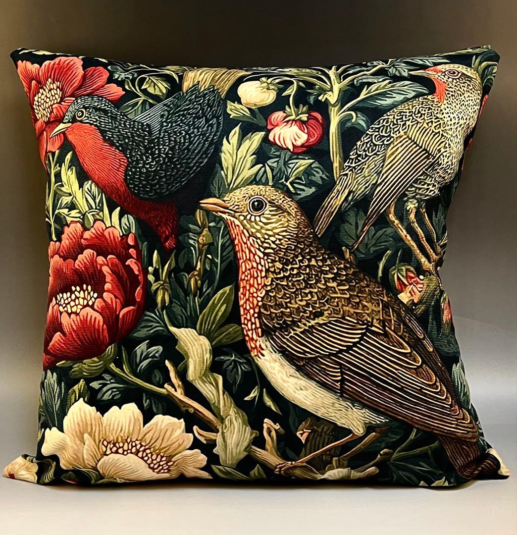 ☆ウィリアム・モリス【クッションカバー】45cm×45cm 豪華 3バード