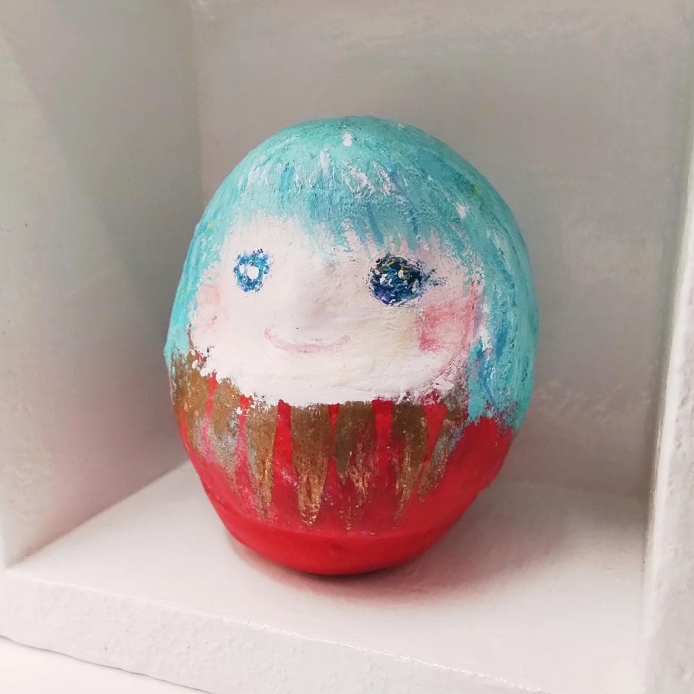 内野隆文　だるま姫　オブジェ　立体作品　彫刻　達磨・一合枡　可愛い　古道具