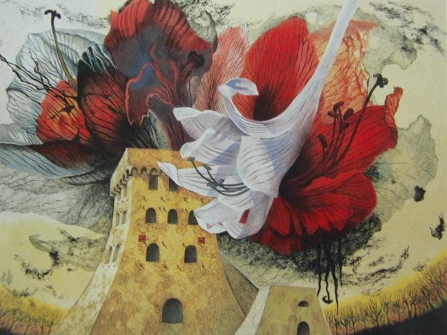 日下部 淑子「ロンド(輪舞)」、希少画集より、状態良好、新品高級額装付