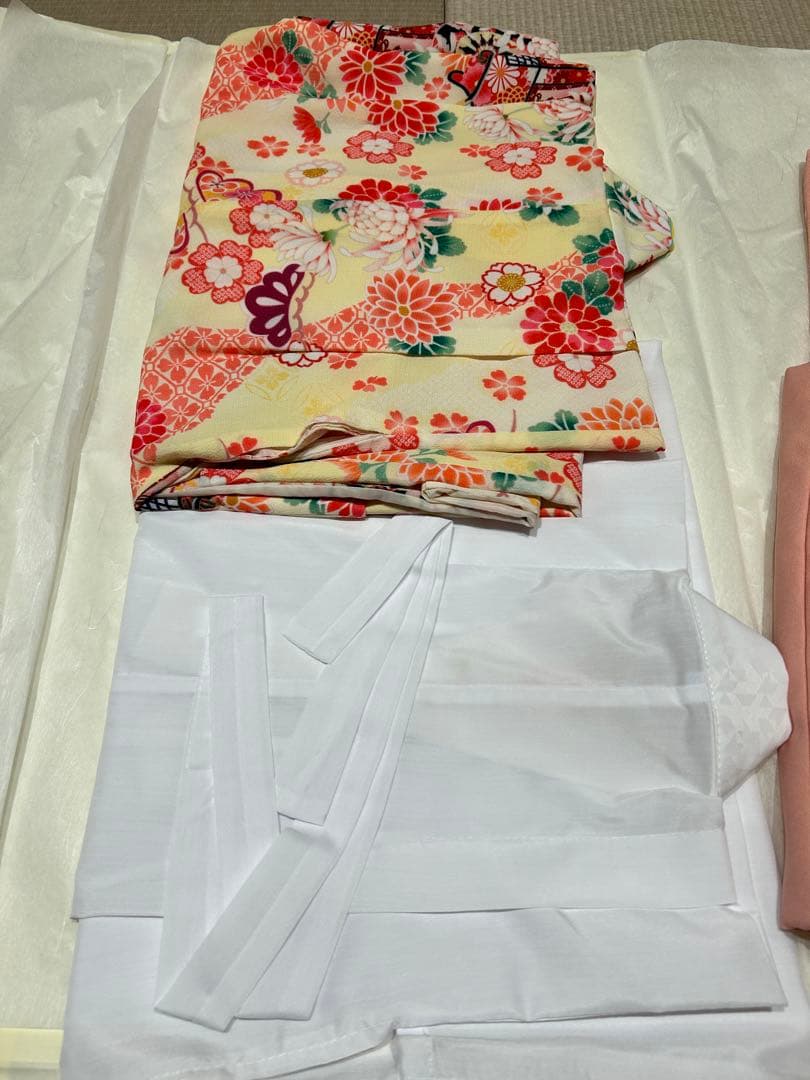 キャサリンコテージ　いにしえ華車黄×桃被布七五三髪飾り　七五三草履　髪飾りセット