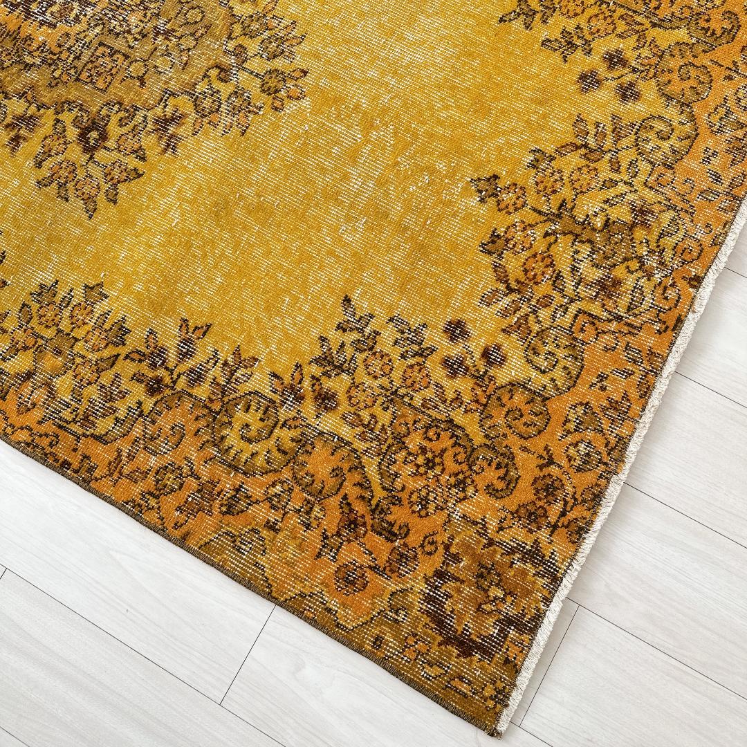 トルコ製ヴィンテージラグ775 マスタードイエロー オレンジ オーバー