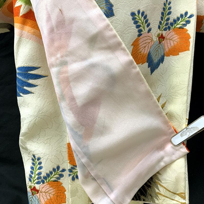 602ag14□七五三 七歳 セミアンティーク 女児 着物&袋帯 鶴 丸文□