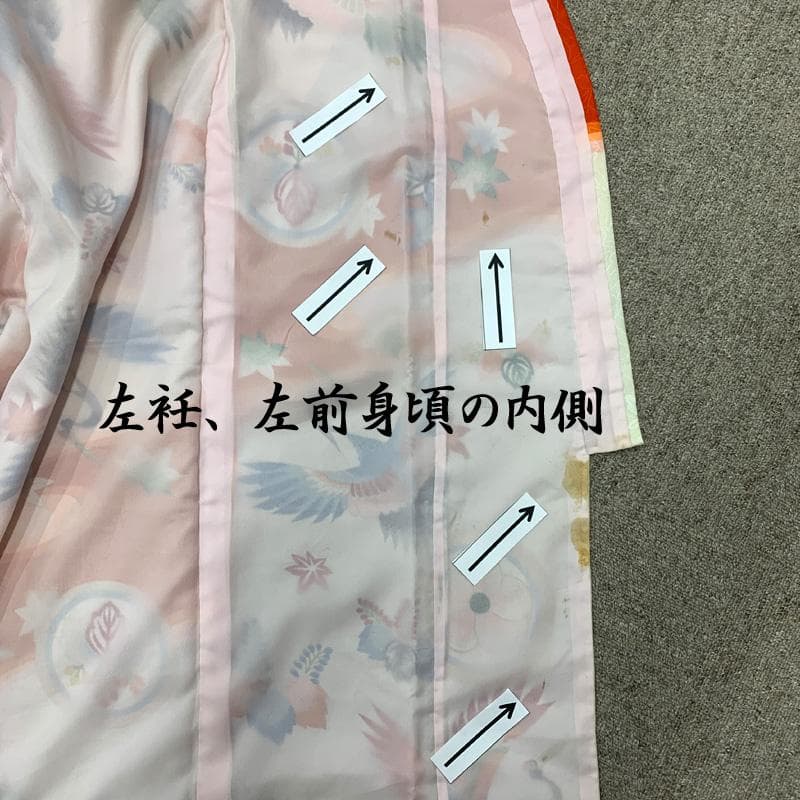 602ag14□七五三 七歳 セミアンティーク 女児 着物&袋帯 鶴 丸文□